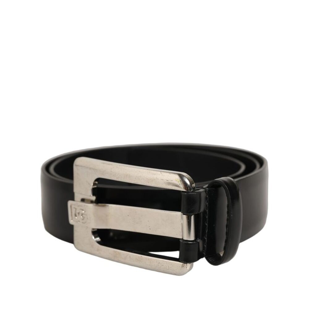 Dolce & Gabbana Black Leather Silver Tone Metal Buckle Men's Belt